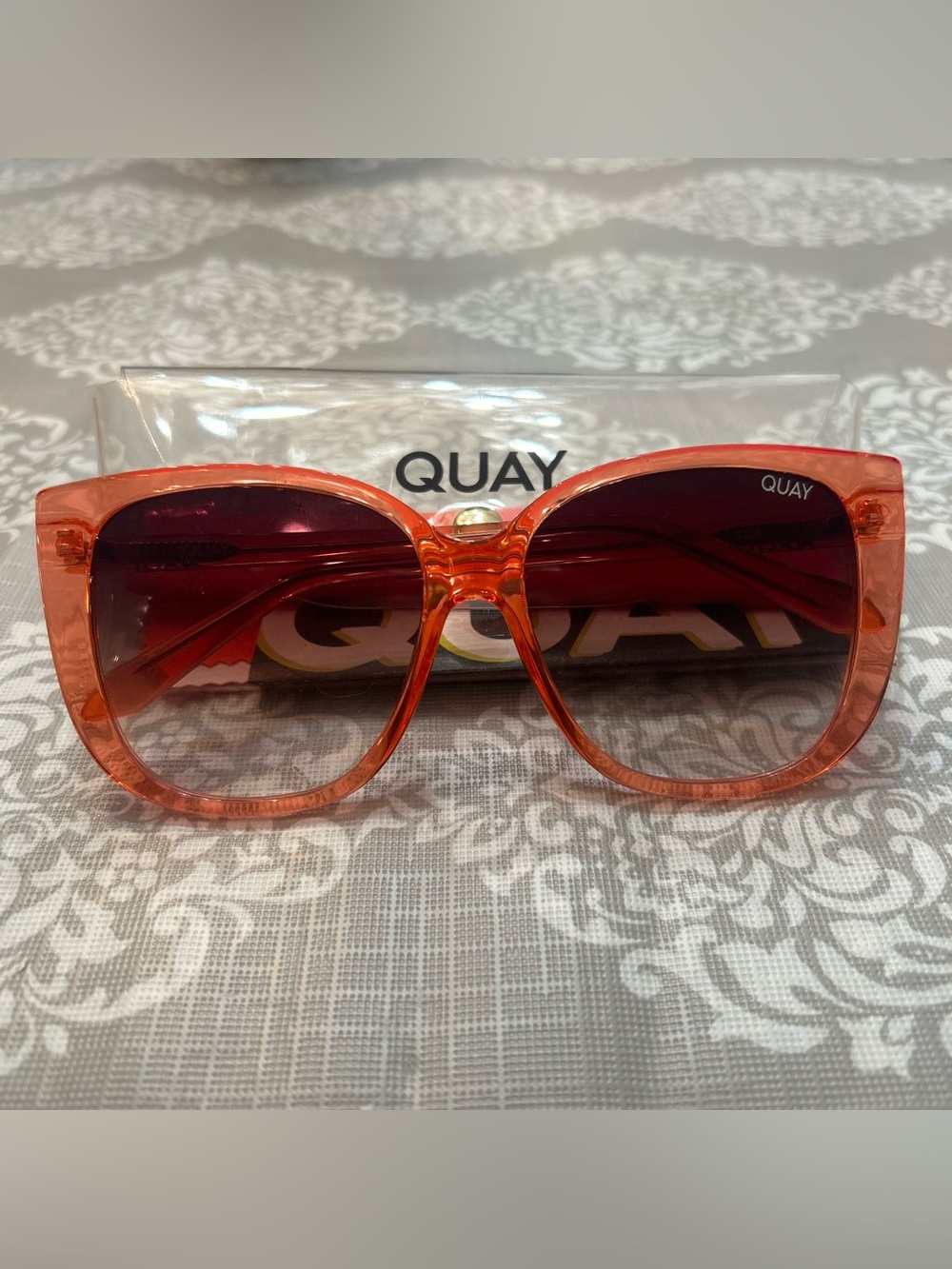 Quay Australia Orange Frame Sunglasses with Gradient Red Lenses